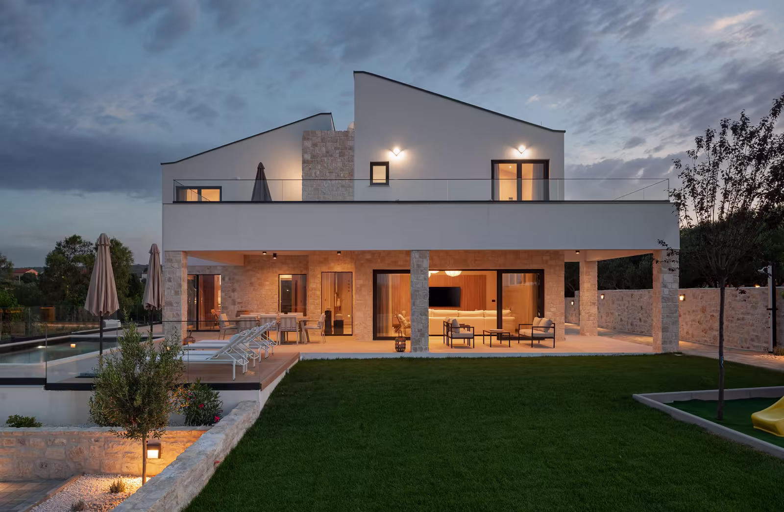 Countryside villa gardens with olive trees