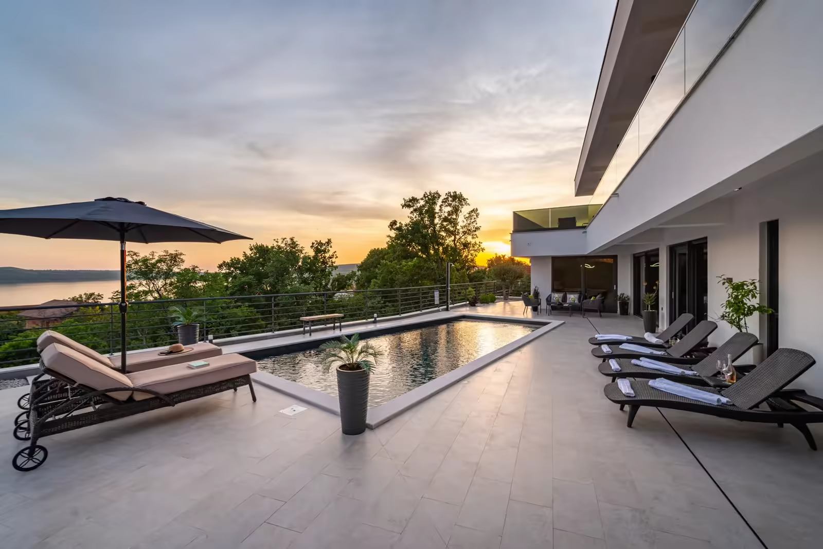 Elegant villa interior with sea view