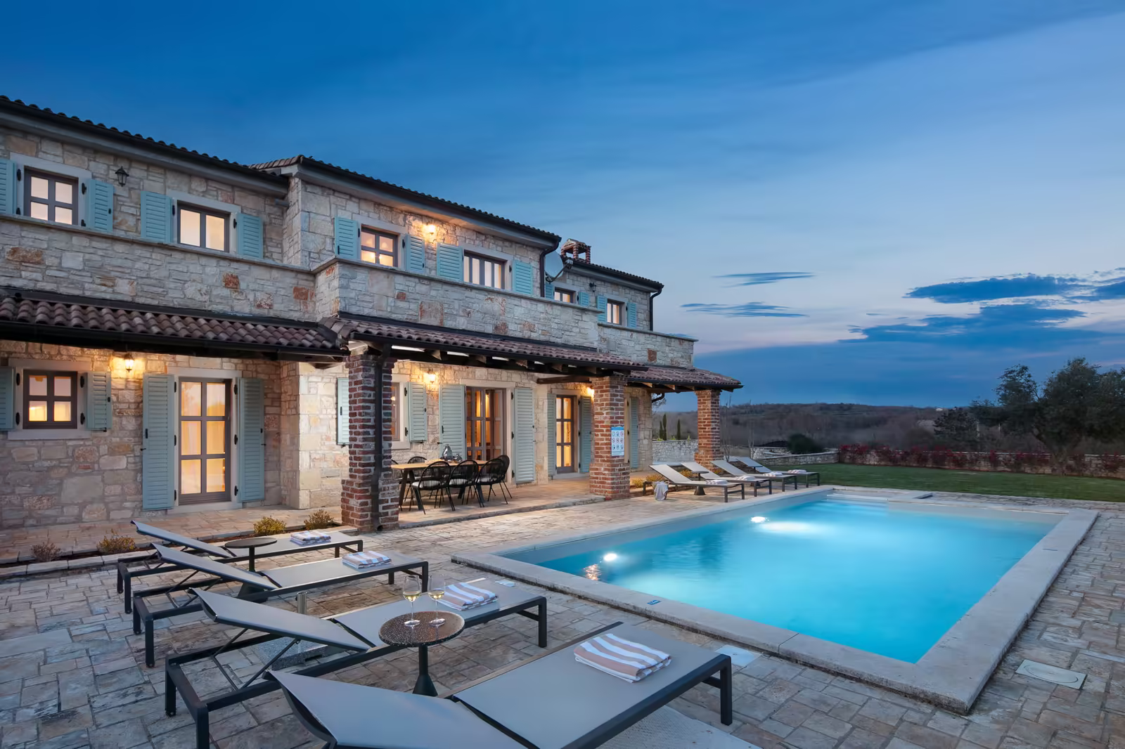 Restored stone villa terrace in the Croatian countryside